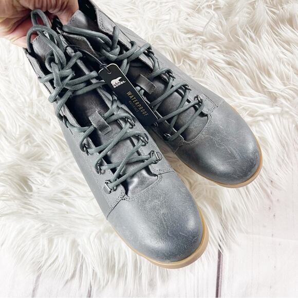 Sorel Joan Uptown Lace‎ Up Leather Wedge Bootie Round Toe Quarry Gum Size 10 - Picture 8 of 9